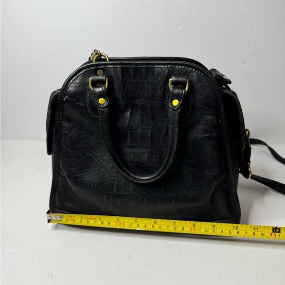 Vintage BRAHMIN Black Croc Leather Sathel Crossbody Hand Bag - Picture 10 of 14